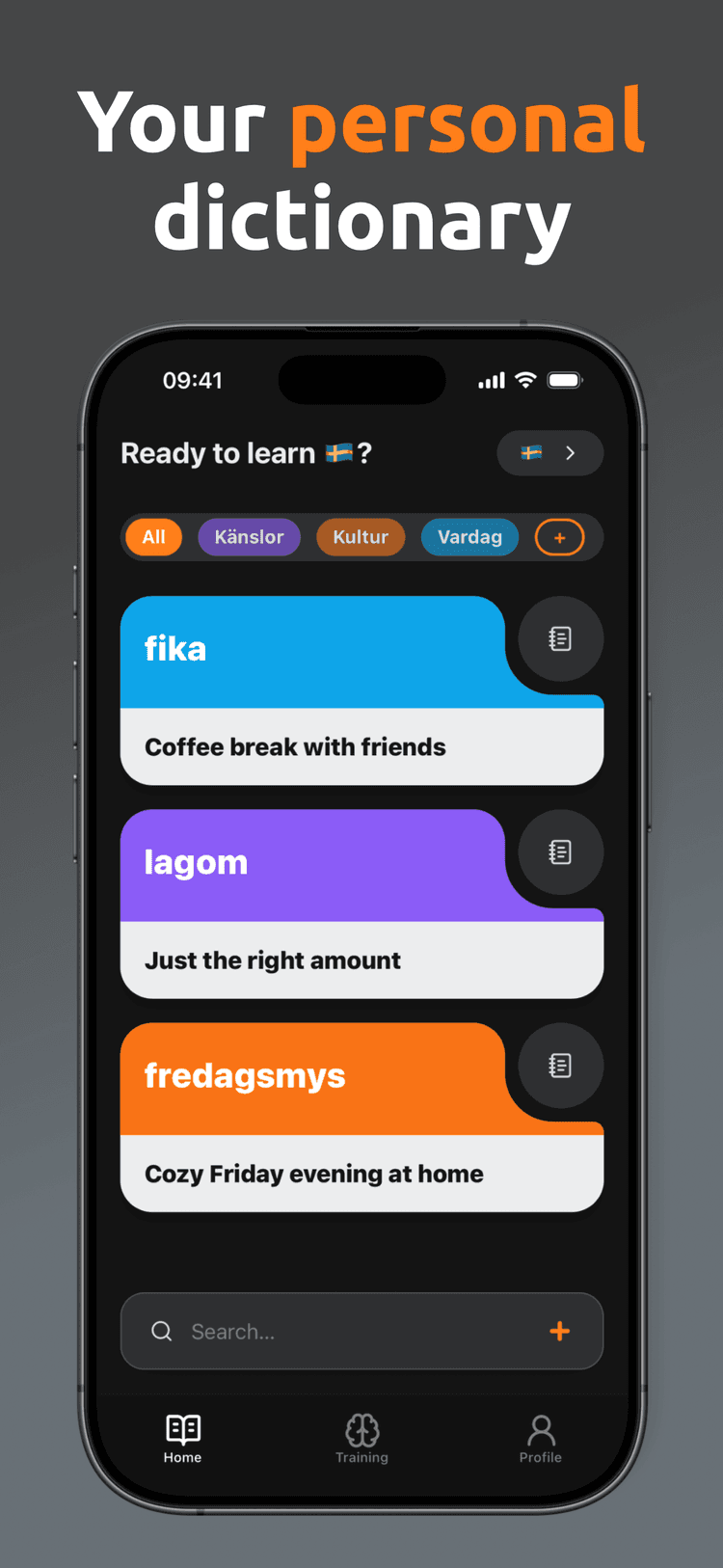 Lexi app screenshot 1 (dark)