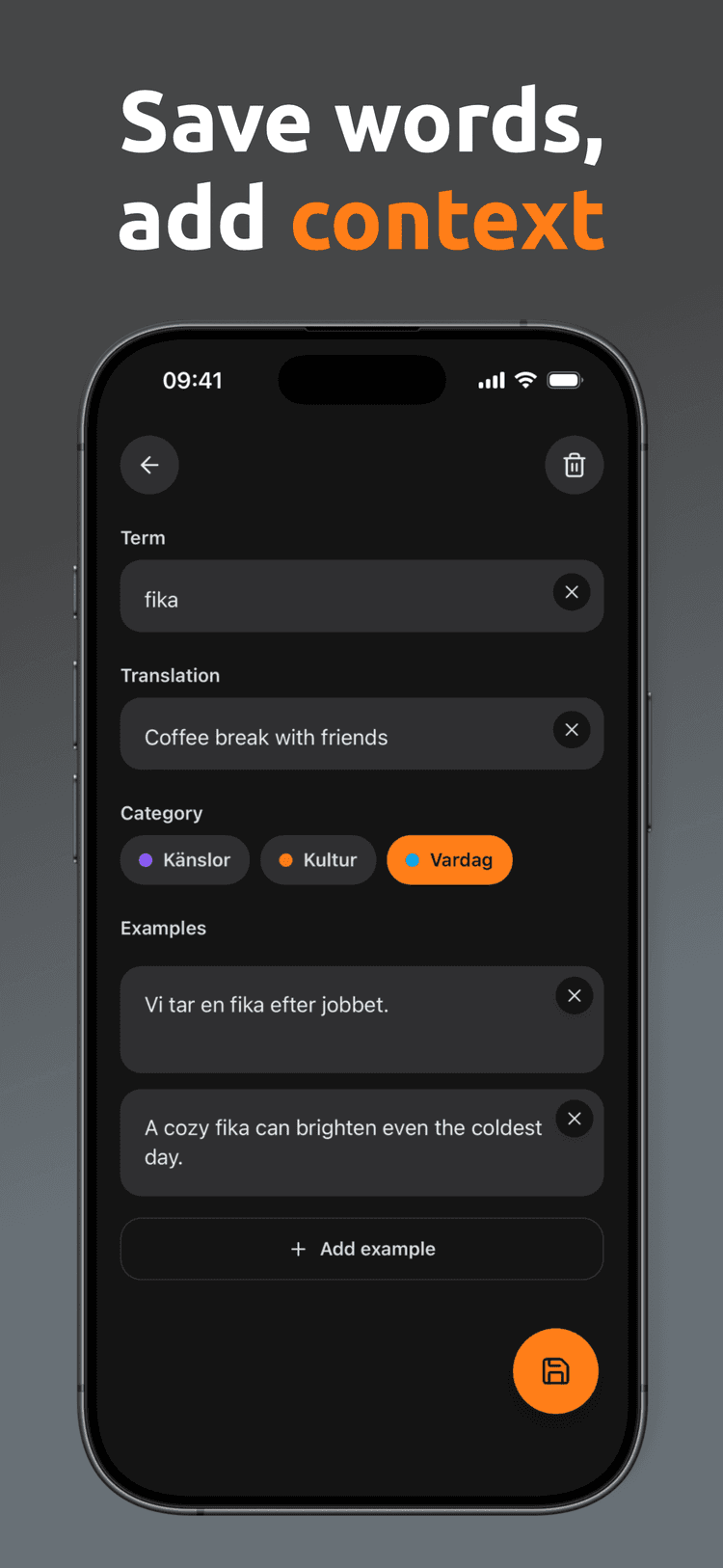 Lexi app screenshot 2 (dark)